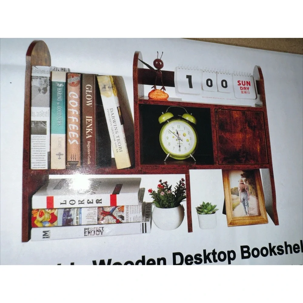 Wood Adjustable Expandable Desktop Bookshelf Display Rack Wooden Antique Color
